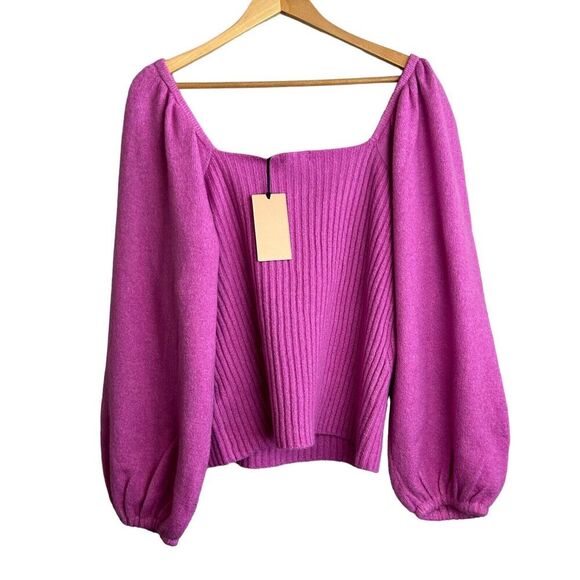 HALOGEN Sweater Womens XL Pink Wool Blend Knit Balloon Sleeve Barbiecore NWT - Picture 5 of 8